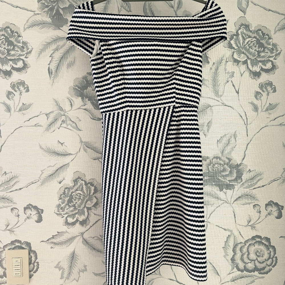 Hutch for Anthropologie blue & white off the shoulder dress